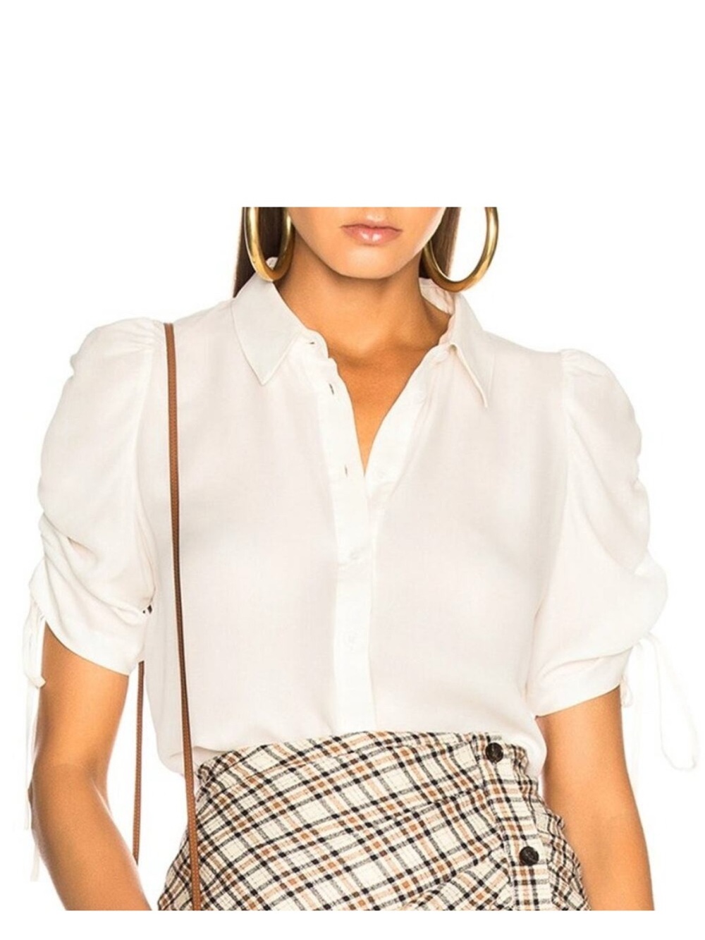Veronica Beard Carmine Off-white Silk Button Front Ruched Sleeves